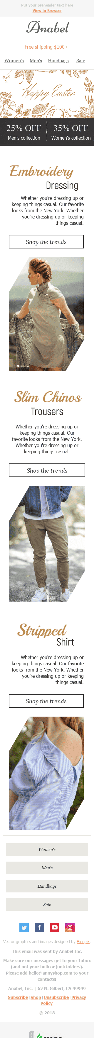 Modello Email Pasqua "Collezione oro" per il settore industriale di Moda Visualizzazione mobile