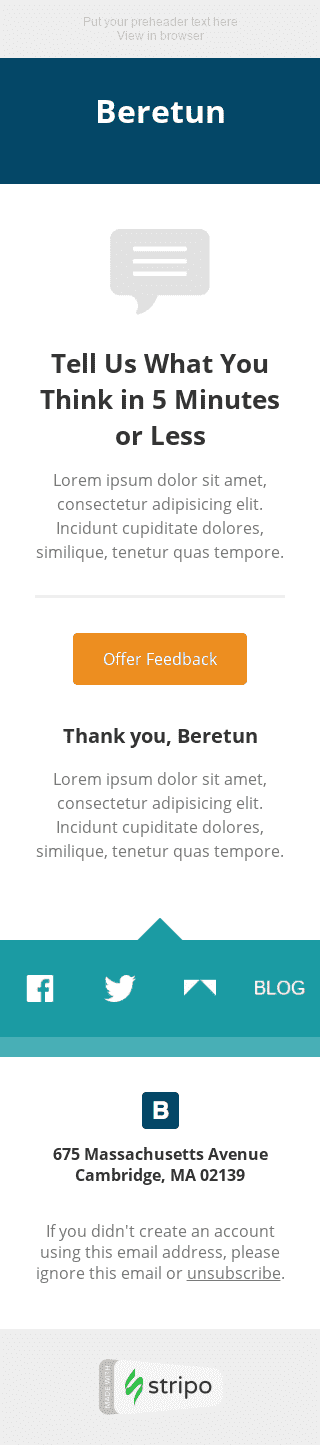 Umfragen & Feedback E-Mail-Vorlage "5 Minuten" für Mode-Branche Ansicht auf Mobilgeräten