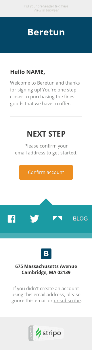 Шаблон листа з привітанням клієнта після реєстрації "Вірний крок" для індустрії "Мода" мобільний вигляд