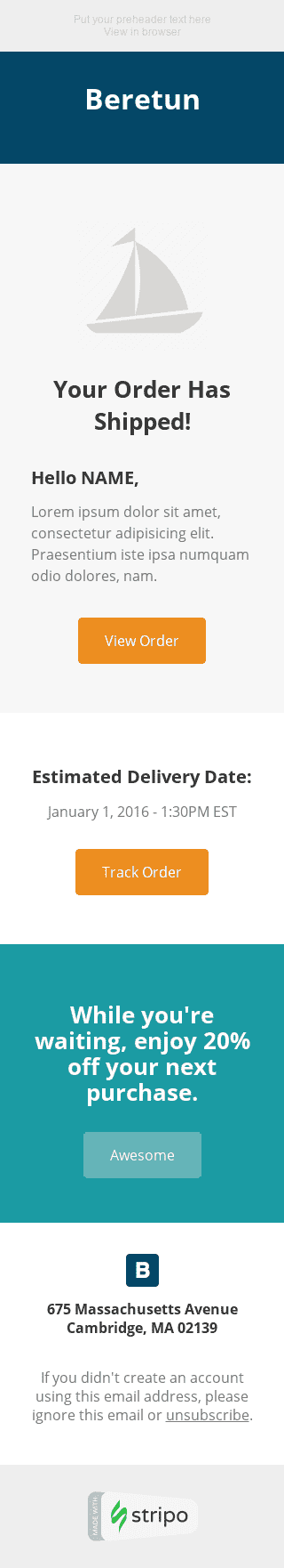 Plantilla de correo electrónico "Información detallada" de Confirmación para la industria de Moda Vista de móvil