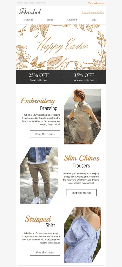 Easter Email Template "Gold Collection" for Fashion industry mobile view