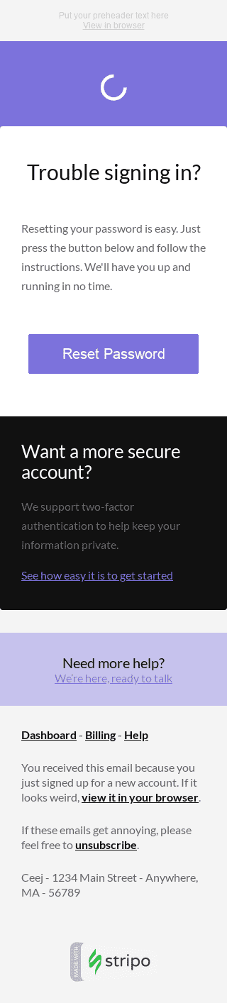 Modèle de courrier électronique Réinitialisation de Mot de Passe "Sérénité concernant les logiciels" pour le secteur Logiciels & Technologie Affichage mobile