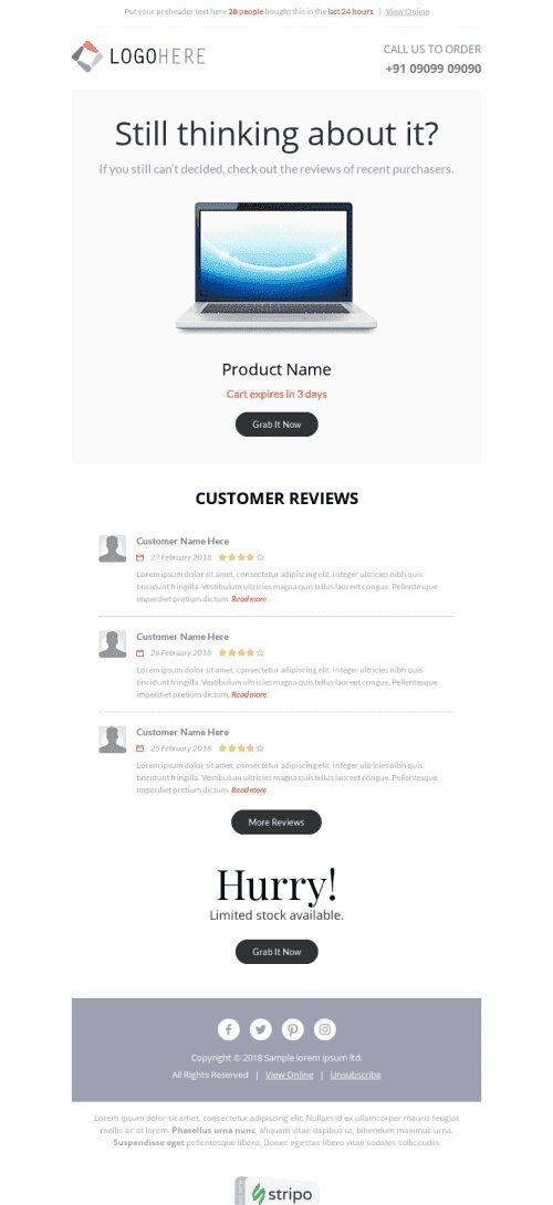 Abandoned Cart Email Template "Customer Reviews" for Gadgets industry mobile view