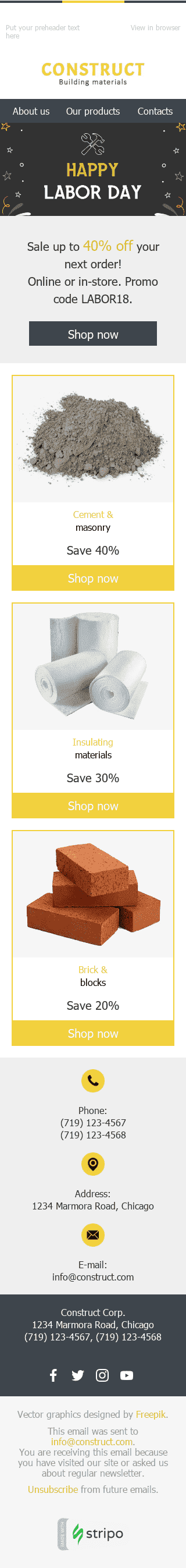 Modèle de courrier électronique Fête du Travail "Joli cadeau" pour le secteur Construction Affichage mobile