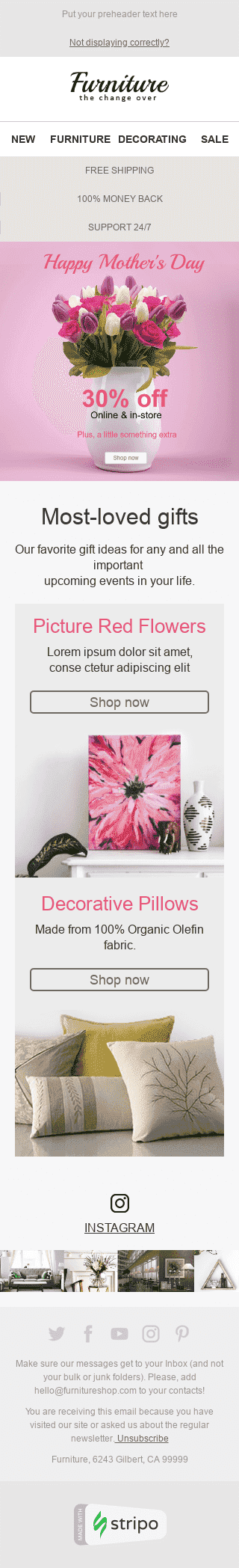 Modello Email Festa della mamma "Regali preferiti" per il settore industriale di Arredamento, interni e fai da te Visualizzazione mobile