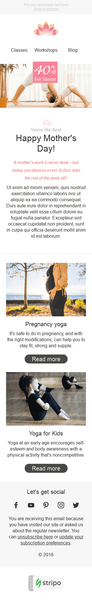 Plantilla de correo electrónico "Belleza y salud" de Día de la Madre para la industria de Deportes Vista de móvil