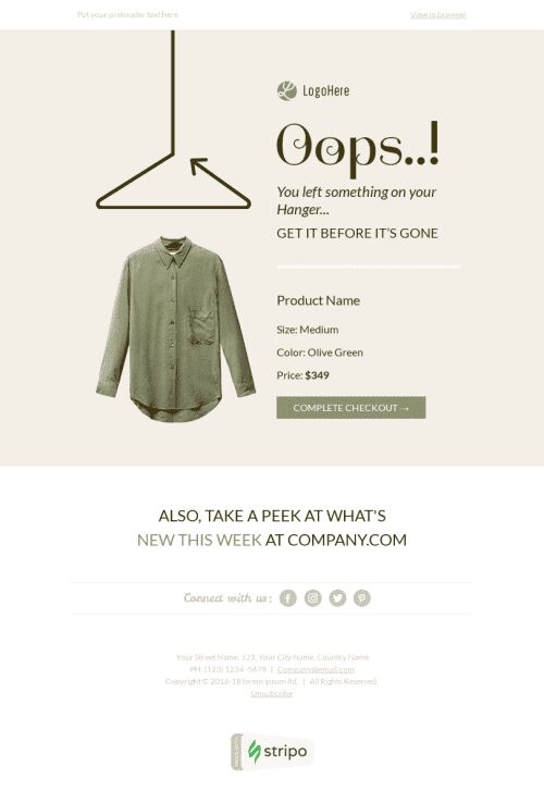 Abandoned Cart Email Template "Stylish Clothes" for Fashion industry mobile view