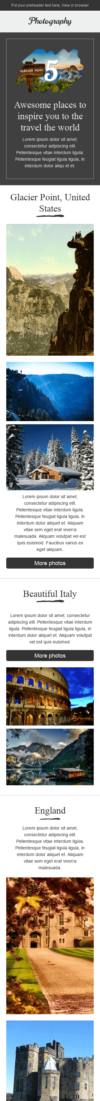 Modèle de courrier électronique Email de Rapport "Un monde magnifique" pour le secteur Photographie Affichage mobile