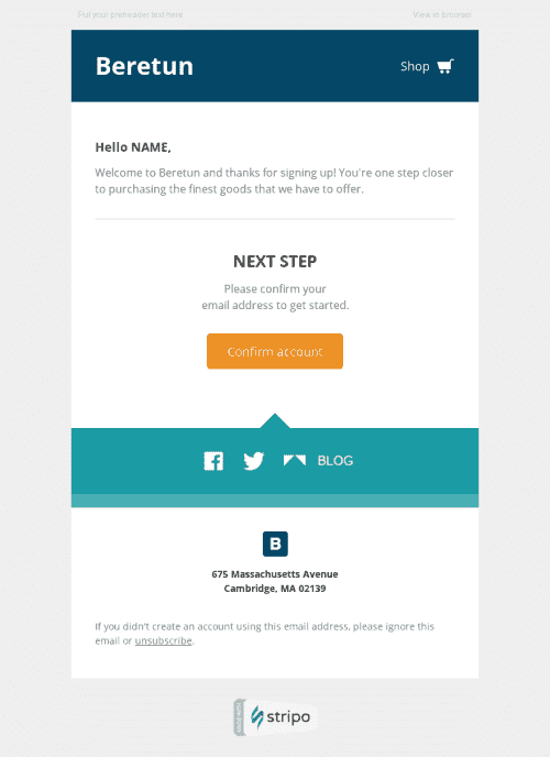 Шаблон листа з привітанням клієнта після реєстрації "Вірний крок" для індустрії "Мода" десктопний вигляд