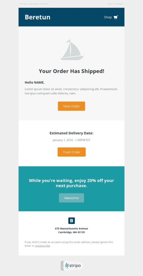 Confirmation Email Template "Detailed Information" for Fashion industry mobile view