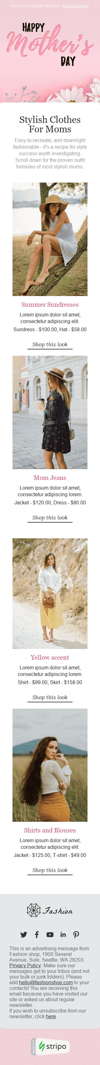 Шаблон письма к празднику День Матери "Всегда стильная" для индустрии "Мода" мобильный вид