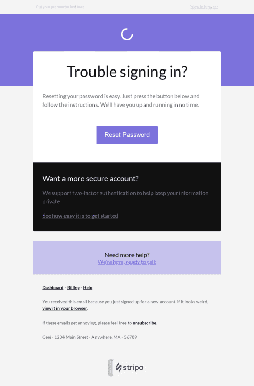 Modèle de courrier électronique Réinitialisation de Mot de Passe "Sérénité concernant les logiciels" pour le secteur Logiciels & Technologie Affichage ordinateur