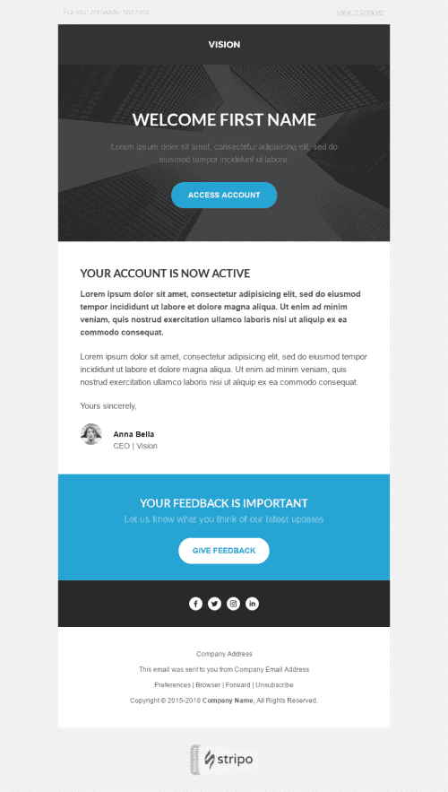 Шаблон листа з привітанням клієнта після реєстрації "Наша команда" для індустрії "Навчання та Інформація" десктопний вигляд