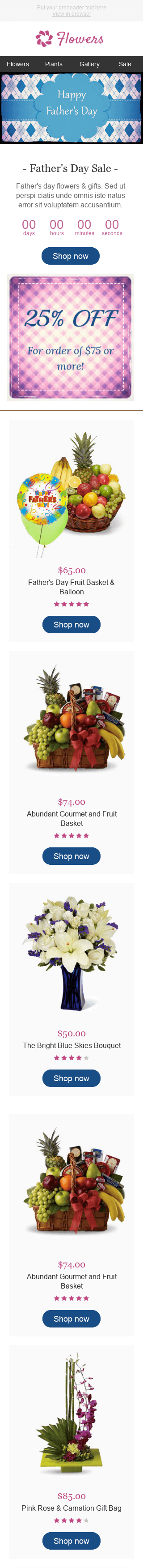 Modèle de courrier électronique Fête des Pères "De délicieux bouquets" pour le secteur Cadeaux & Fleurs Affichage mobile