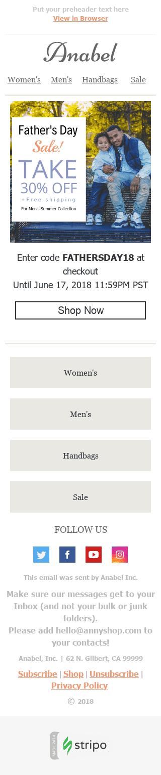 Modello Email Festa del papà "Amore dei genitori" per il settore industriale di Moda Visualizzazione mobile