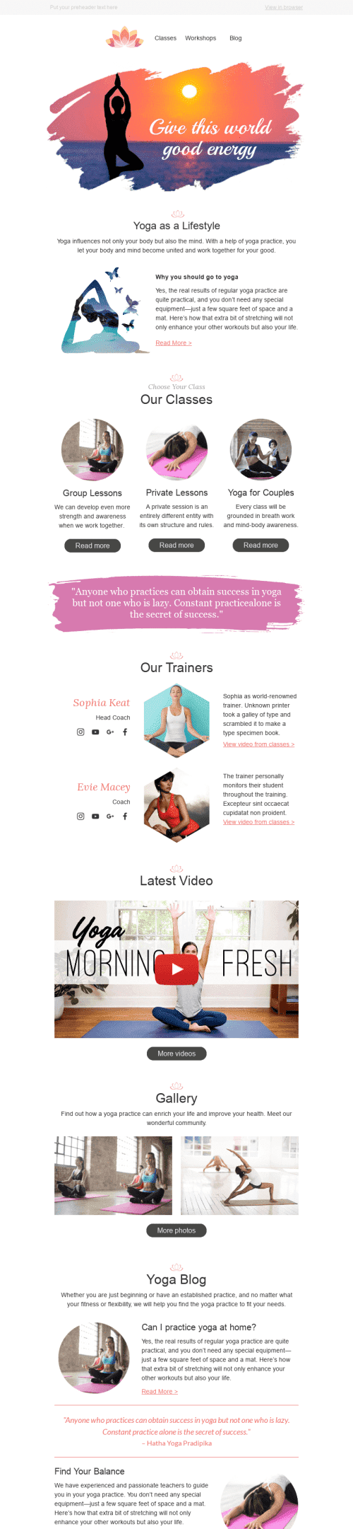 Modèle de courrier électronique Promo "Bonne énergie" pour le secteur Sports Affichage mobile