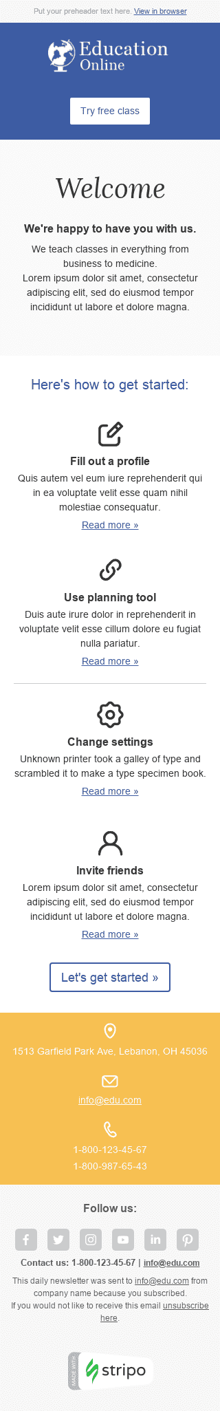 Шаблон письма с приветствием клиента после регистрации "Необходимые знания" для индустрии "Школа и Образование" мобильный вид