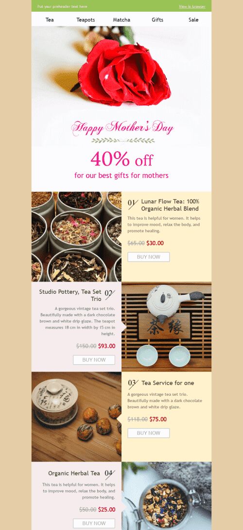 Mother’s Day Email Template "Best Wishes" for Beverages industry mobile view