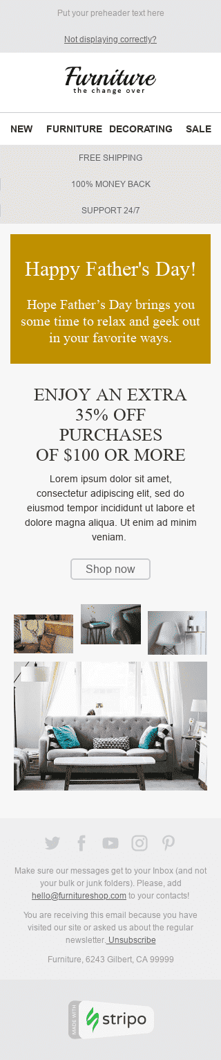 Vatertag E-Mail-Vorlage "Zeit zum Entspannen" für Möbel, Innenausstattung & DIY-Branche Ansicht auf Mobilgeräten