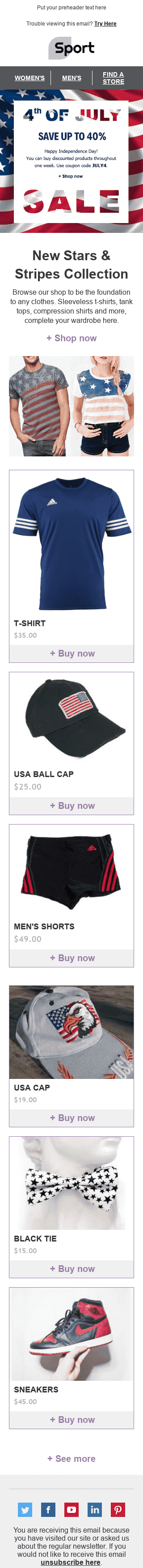 Шаблон письма к празднику Дня Независимости "Звезды и полосы" для индустрии "Спорт" мобильный вид