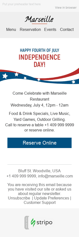 Шаблон письма к празднику Дня Независимости "Вкусная еда" для индустрии "Рестораны" мобильный вид