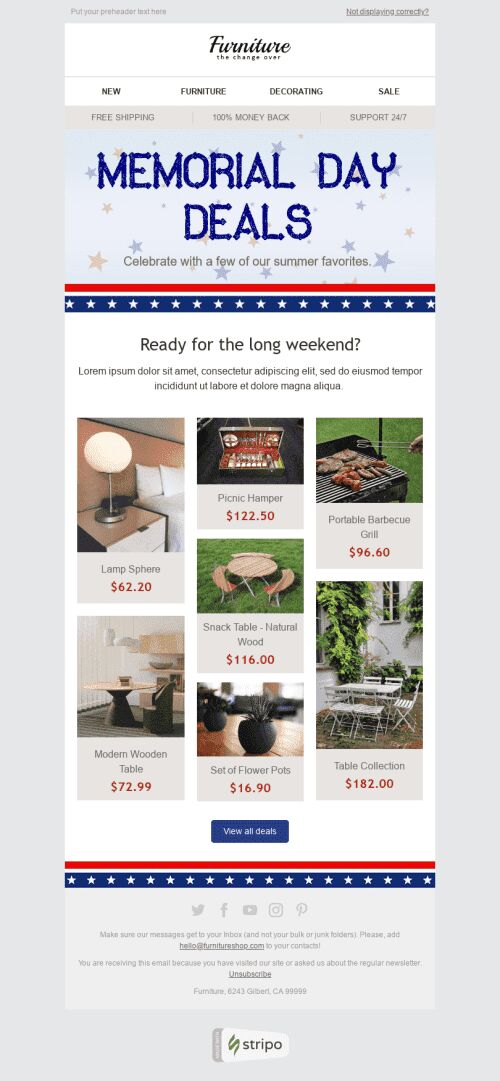 Memorial Day Email Template "Good Deal" for Furniture, Interior & DIY industry mobile view