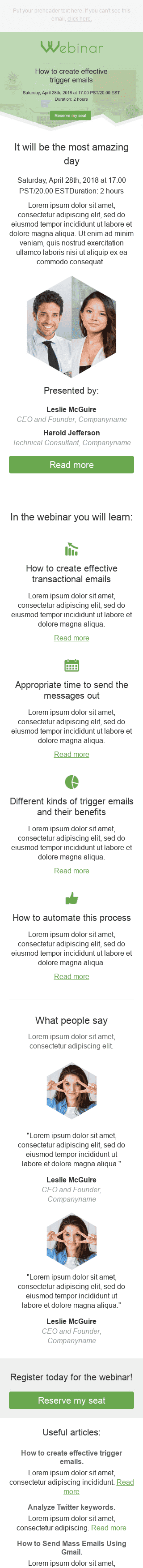 Modello Email Promo "Incredibile possibilità" per il settore industriale di Webinar Visualizzazione mobile