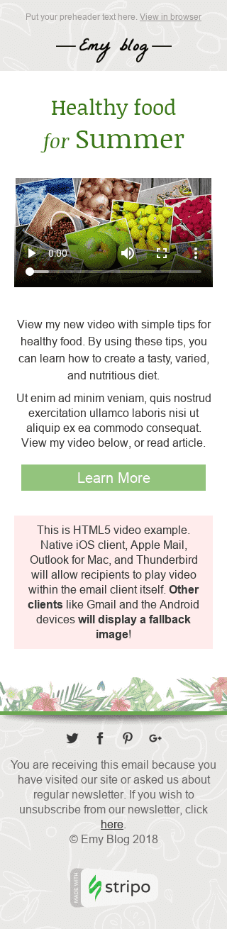 Modèle de courrier électronique Interactif "Vidéo utile" pour le secteur Publications & Blogging Affichage mobile