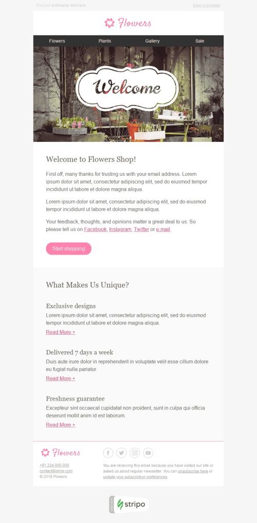 Welcome Email Template "Beautiful Bouquets" for Gifts & Flowers industry mobile view
