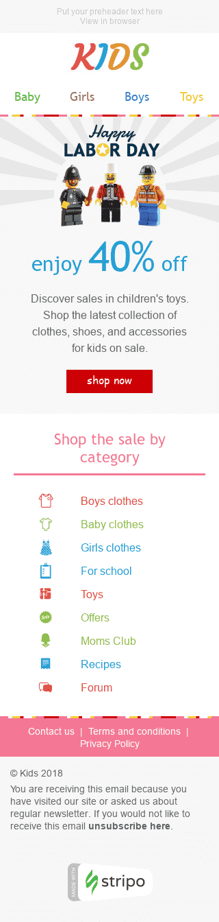 Шаблон письма к празднику День Труда "Скидки на все" для индустрии "Дети" мобильный вид