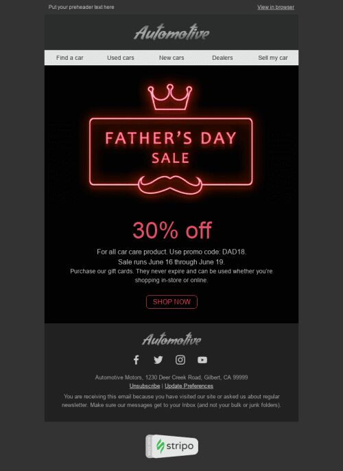 Father’s Day Email Template "Neon" for Auto & Moto industry mobile view