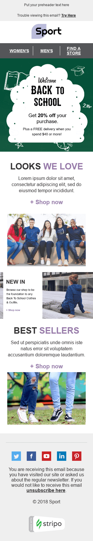 Schulbeginn E-Mail-Vorlage "Neuer Stil" für Sport-Branche Ansicht auf Mobilgeräten