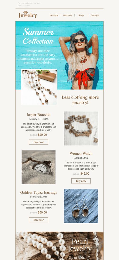 New Collection Email Template "Stylish Summer" for Jewelry industry mobile view