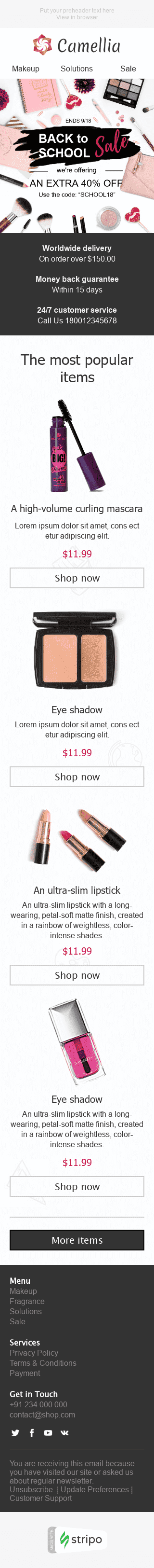 Modello Email Ricomincia la scuola "Mente e bellezza" per il settore industriale di Bellezza e cura della persona Visualizzazione mobile