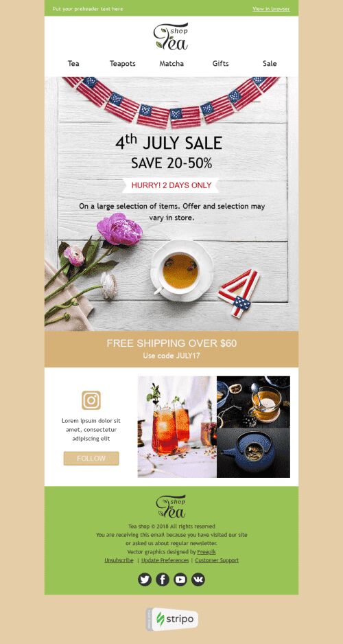 Independence Day Email Template "Favorite Tea" for Beverages industry mobile view