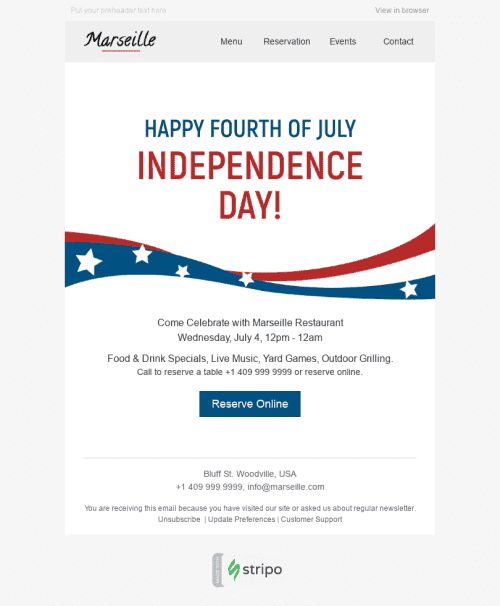 Independence Day Email Template "Tasty Food" for Restaurants industry mobile view