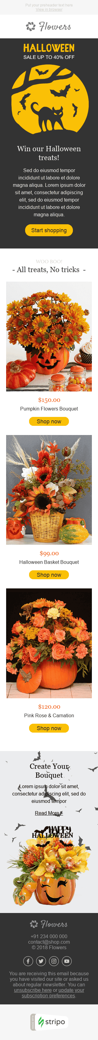 Шаблон письма к празднику Хэллоуин "Осеннее очарование" для индустрии "Подарки и Цветы" мобильный вид