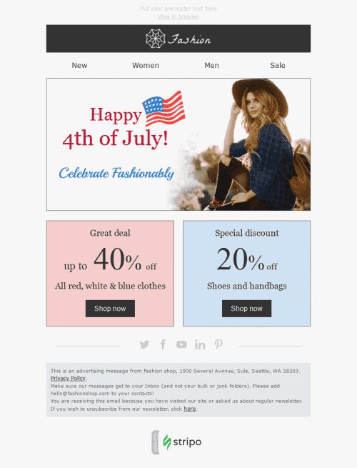 Independence Day Email Template "Great Deal" for Fashion industry mobile view