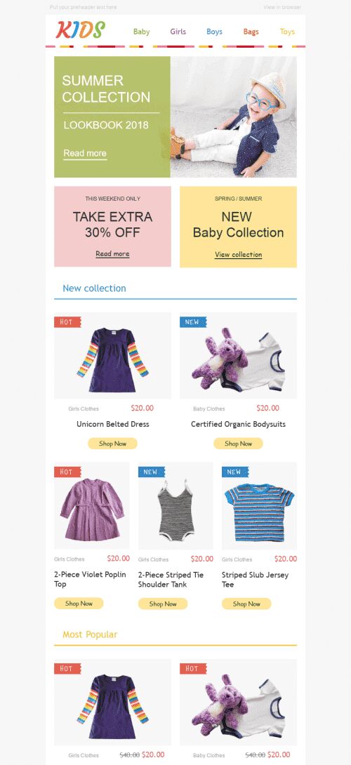 Promo Email Template "Beautiful Clothes" for Kids Goods industry mobile view