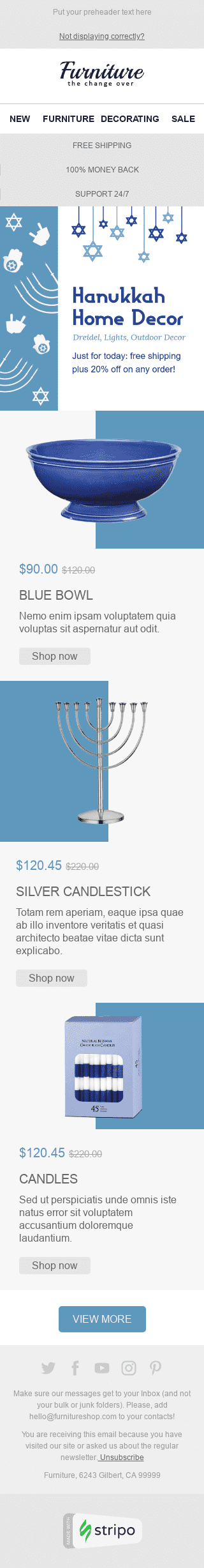 Cyber Monday Email Template "Blue Candles" for Furniture, Interior & DIY industry mobile view