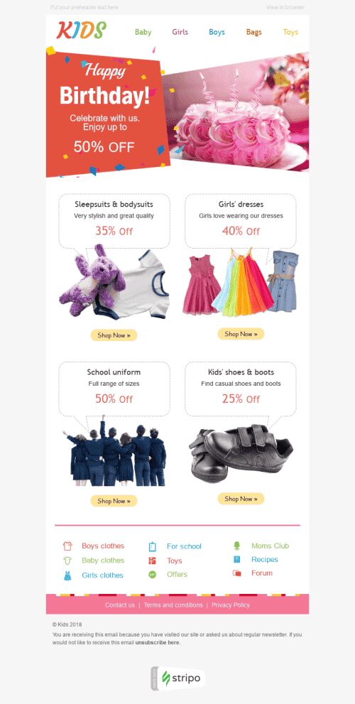 Birthday Email Template "Special Discounts" for Kids Goods industry mobile view