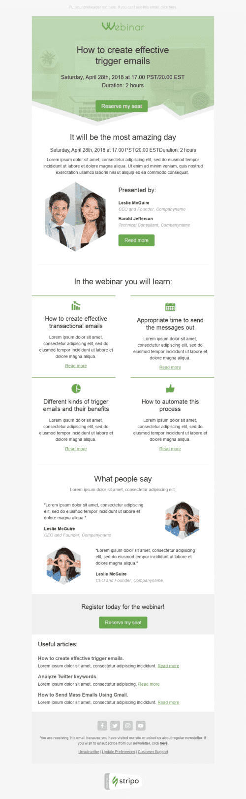 Modello Email Promo "Incredibile possibilità" per il settore industriale di Webinar Visualizzazione desktop