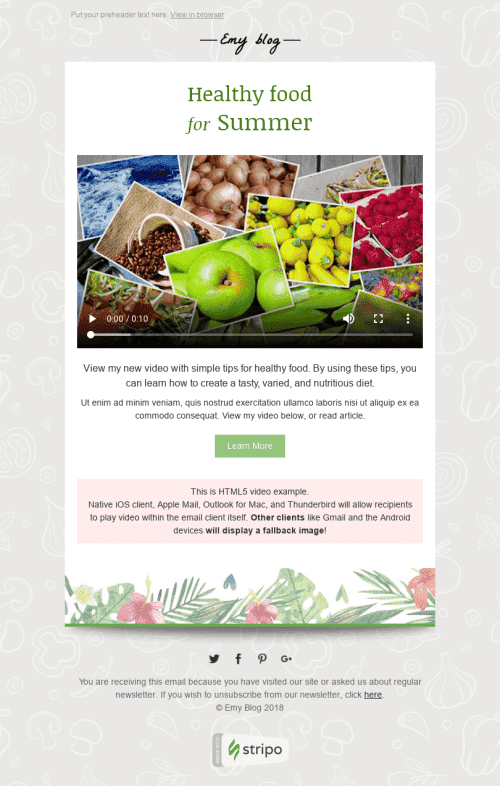 Modèle de courrier électronique Interactif "Vidéo utile" pour le secteur Publications & Blogging Affichage ordinateur
