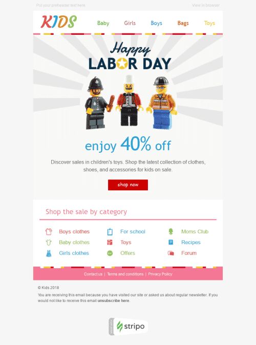 Labor Day Email Template "Everything On Sale" for Kids Goods industry mobile view