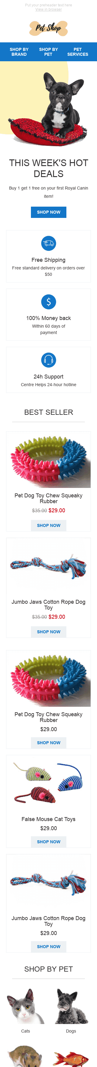 Промо шаблон письма «Любимые игрушки» для индустрии «Животные» мобильный вид