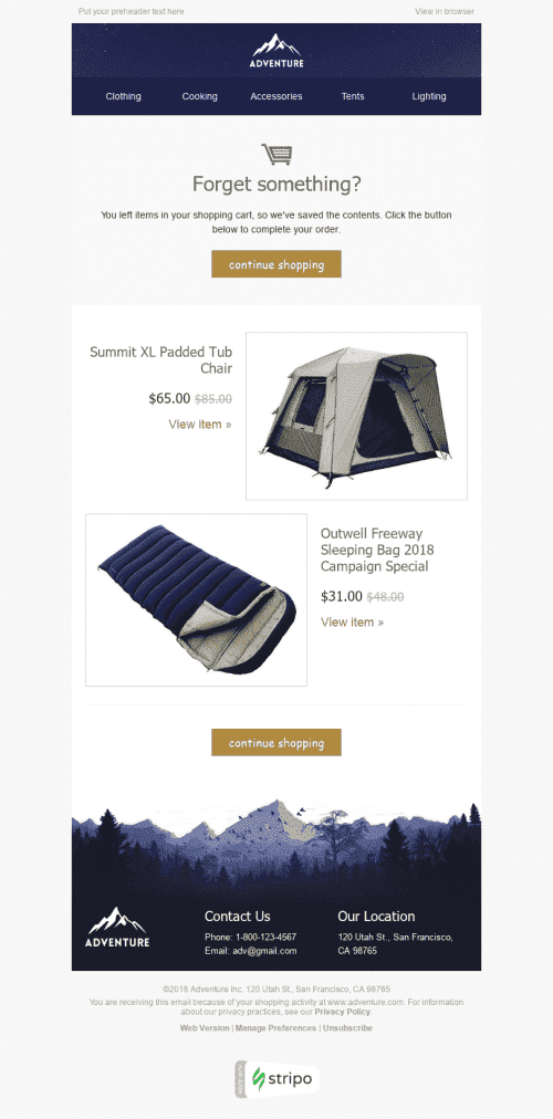 Abandoned Cart Email Template "Comfortable Rest" for Tourism industry desktop view