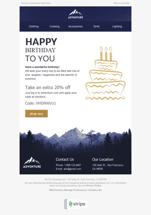 Birthday Email Template "Good Cake" for Tourism industry mobile view