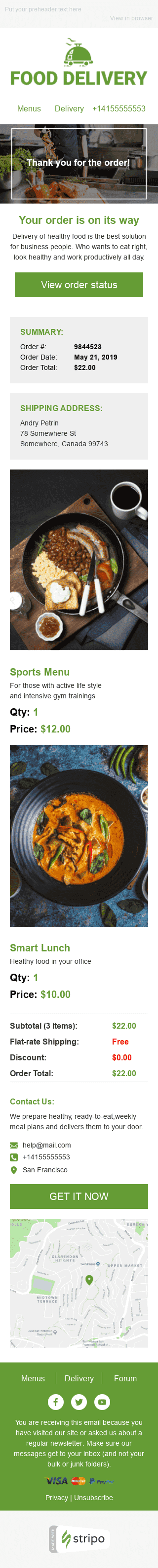 Modello Email Ordini «Veloce e gustoso» per il settore industriale di Cibo Visualizzazione mobile