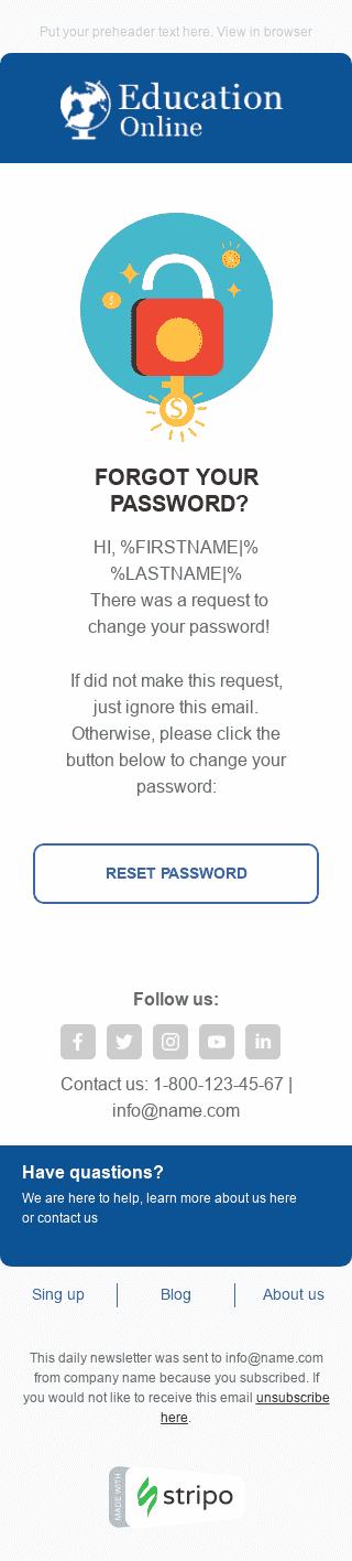 Modèle de courrier électronique Réinitialisation de Mot de Passe «Ne t'inquiète pas» pour le secteur Rentrée des Classes Affichage mobile