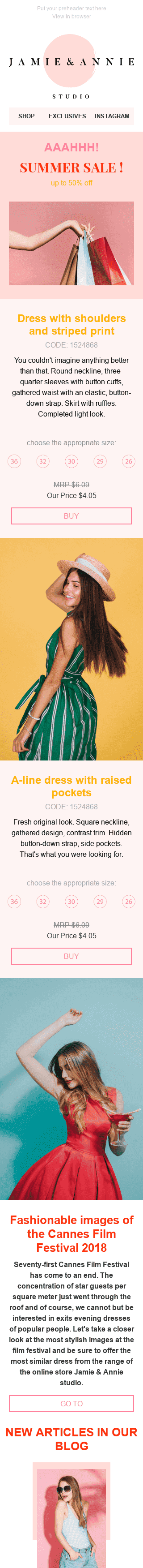 Modello Email Promo «Summer Mood» per il settore industriale di Moda Visualizzazione mobile